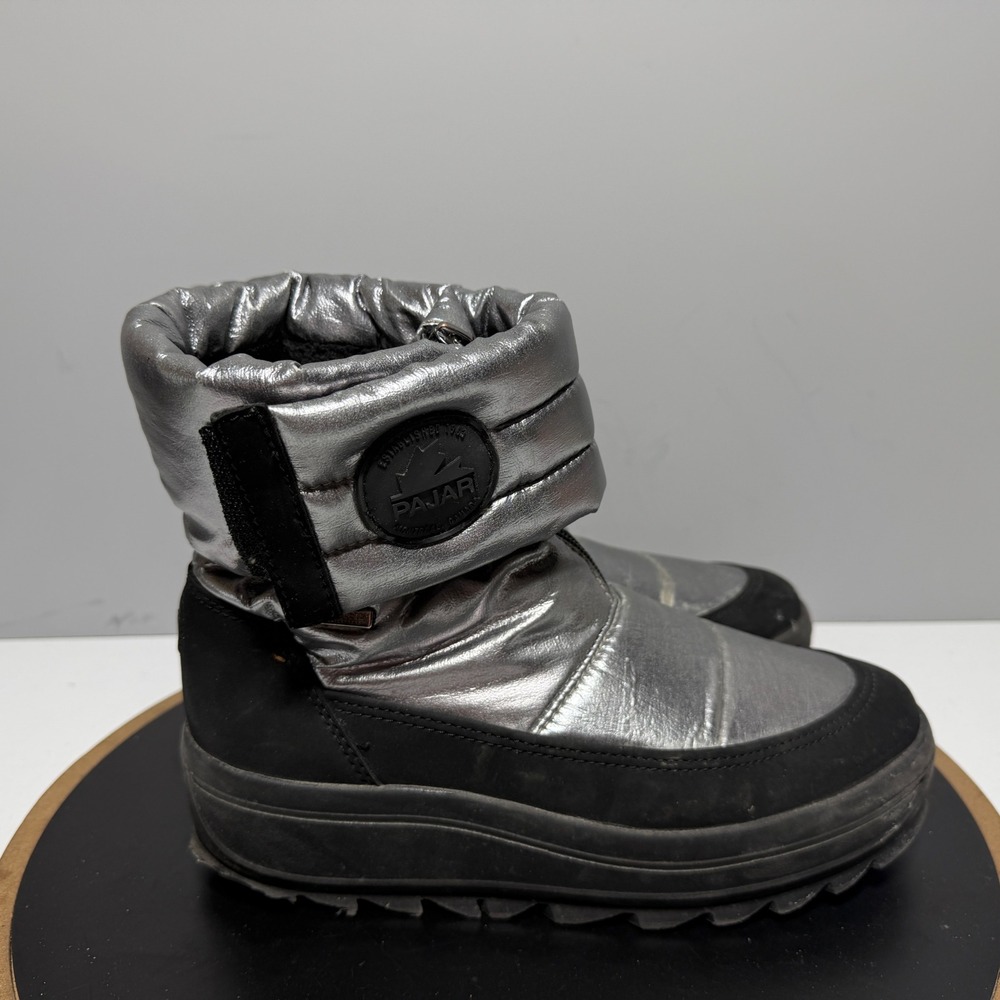 Pajar Metallic Puffer Snow Boots Women Size 9.5 Winter Zip Silver Black Gorpcore